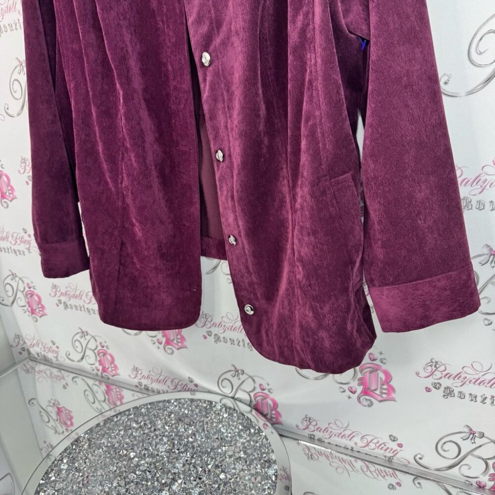 Allison Daley blazer cardigan Women's Deep Purple Button-Down Shirt - Picture 3 of 10